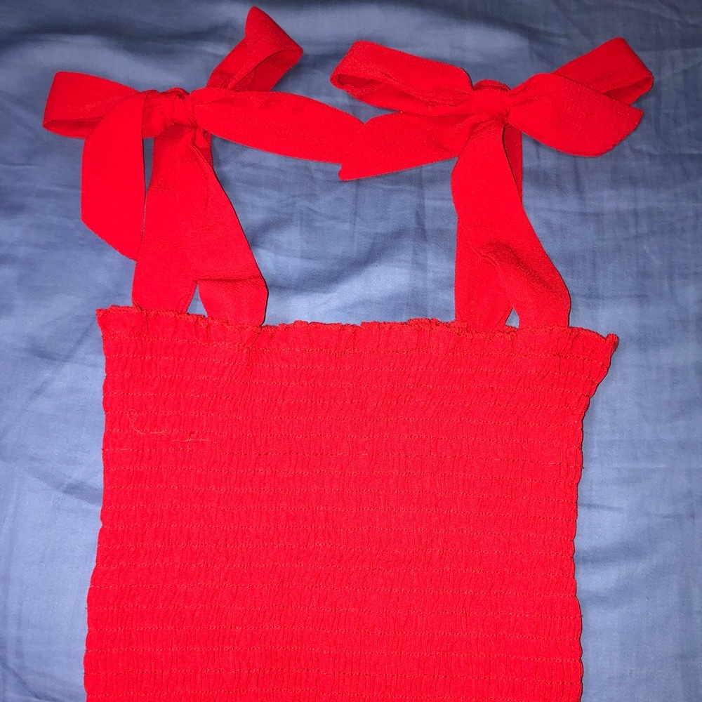 Red Smocked Crop top w/ Ribbon straps